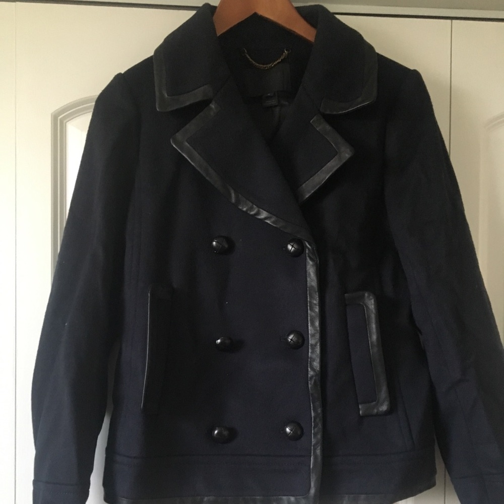 JCrew Collection Navy Blue w/ Leather Trim Jacket